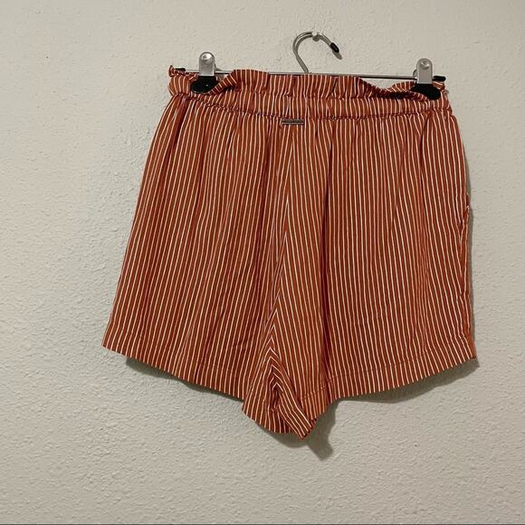 Billabong Orange & White Striped Paperbag Waist Shorts Womens S Beachy Tie Waist - Picture 5 of 8